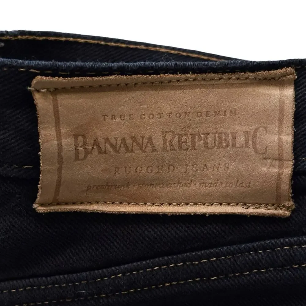 Vintage Banana Republic Black Straight Jeans Contrast Stitch Button Fly 29x32